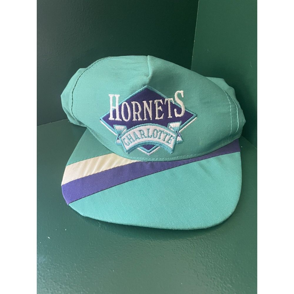 Vintage Charlotte Hornets Snapback Hat Teal Purple‎ White Color Block 80s